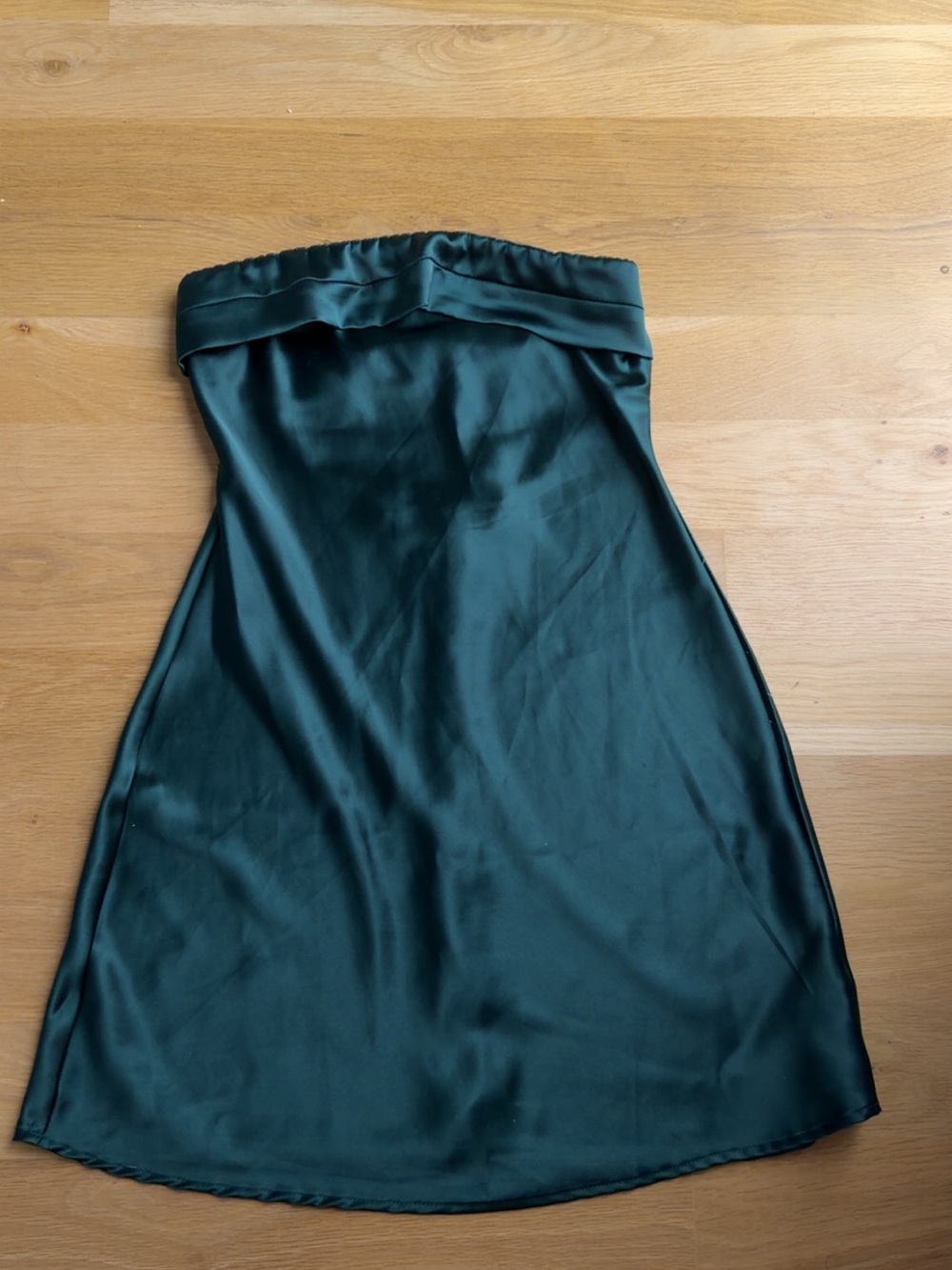 Altar'd State Strapless Satin Dress in Forest Green - Picture 1 of 2